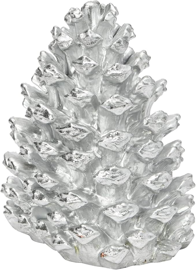 Creative Co-Op Decorative Resin Pinecone Bookends, Silver Finish, Set of 2