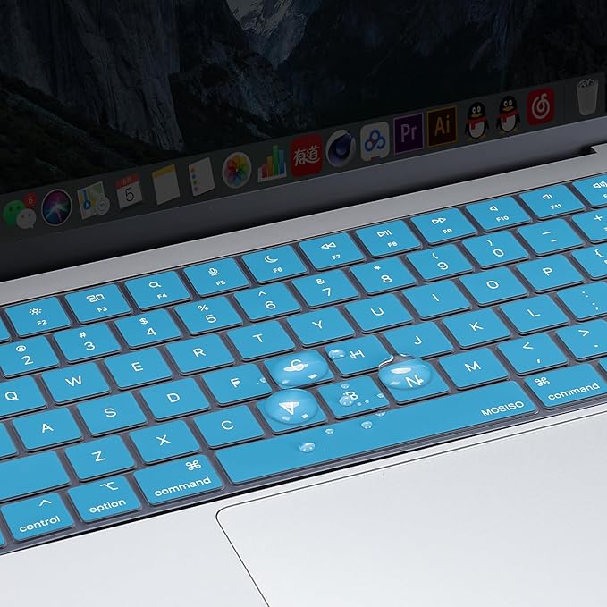 MOSISO Keyboard Cover Skin Compatible with MacBook Air 15 inch M3 A3114 M2 A2941/Air 13.6 A3113 A2681/Pro 14/16 M4 M3 M2 M1, Aqua Blue
