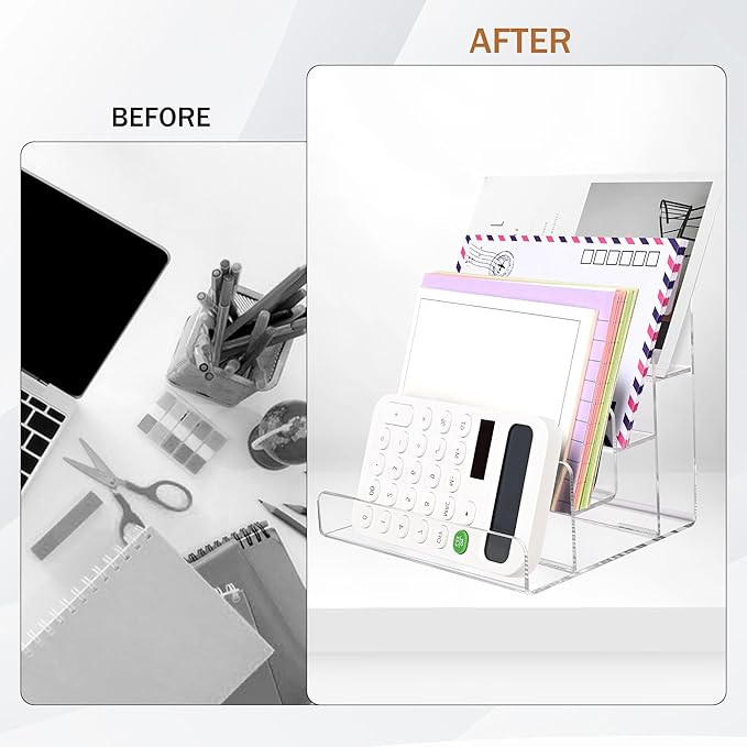 Mail Organizer Countertop, 4 Tier Clear Acrylic Mail Holder, Small Desk File Storage Holders for Bill, Envelope, Letter Sorter