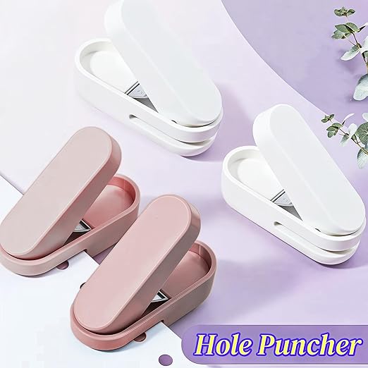 Magnoloran 2 Pack Single Hole Punch, 1/4 inch Mini Small Hole Puncher Heavy Duty Paper Hole Puncher Small Hole Punch One Hole Puncher for Crafts Paper Cards Tags Scrapbook-Pink&White