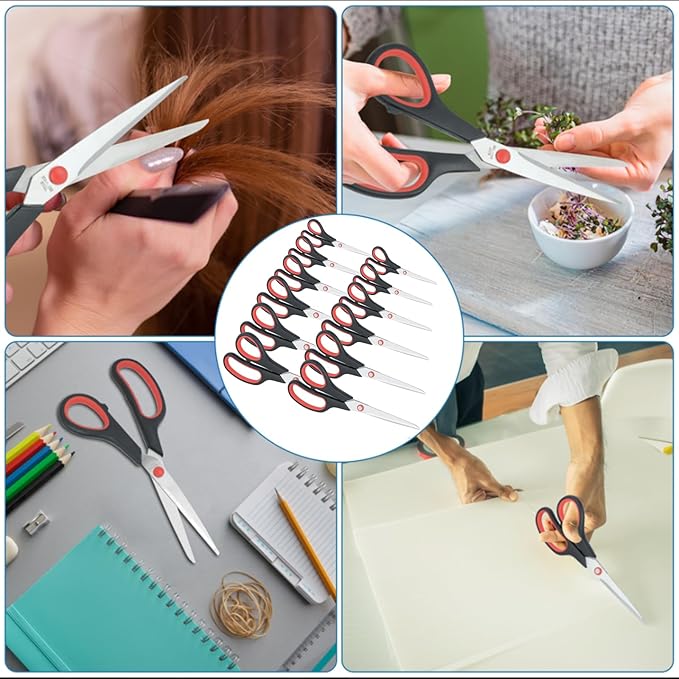 Scissors All Purpose for Office Heavy Duty, 8" Scissors Bulk Pack of 12 for Home Craft Sewing Fabric Supplies, High/Middle School Student Teacher Scissor,Right/Left Handed