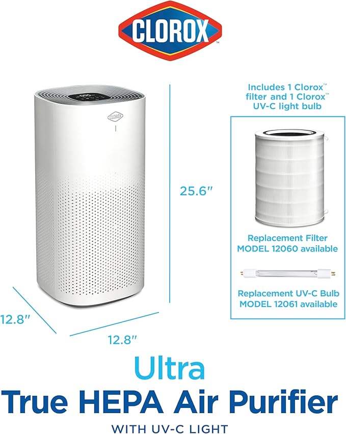 Clorox HEPA Air Purifiers for Home, True HEPA Filter, XL Rooms Up to 2,200 Sq Ft, Removes 99.9% of Mold, Viruses, Wildfire Smoke, Allergens, Pet Allergies, Dust, AUTO Mode, Whisper Quiet