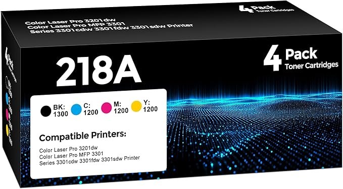 4-Pack 218A Toner Cartridges Set (with Chip) Replacement for HP 218A 218X W2180A Toner Compatible with Color Laserjet Pro MFP 3301fdw 3301cdw 3301sdw Pro 3201dw Printer High Yield Ink (BK/C/Y/M)
