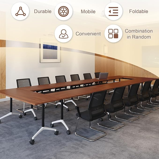Folding Conference Room Table, Modern Conference Tables with Wheels, Large Rectangular Mobile Training Tables for Office Classroom, Foldable Modular Boardroom Seminar Table (2pack L55.1in)