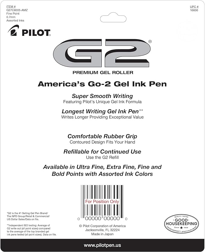 Pilot G2 Premium Gel Pens, Gel Roller Pens, Fine Point 0.7 mm Assorted Colors 8