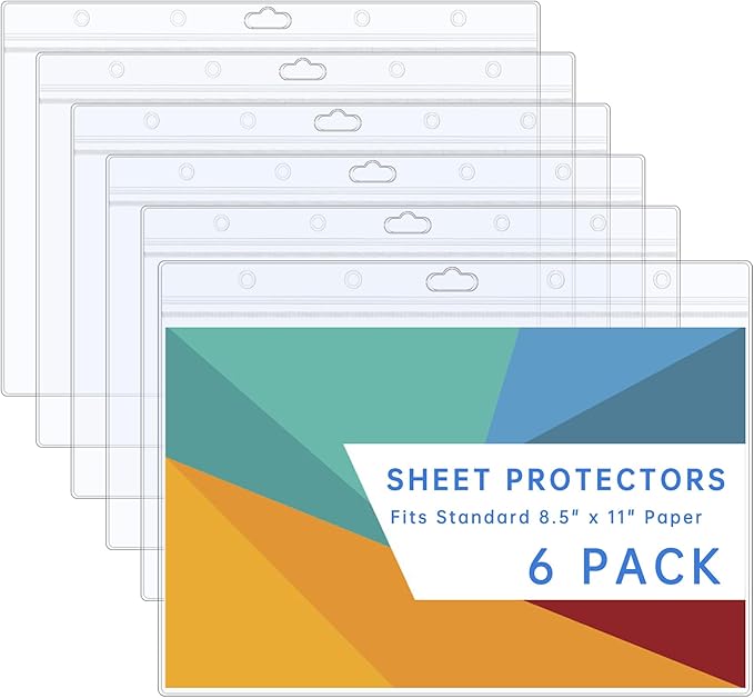 6PCS Hard Sheet Protectors 8.5x11 Waterproof Resealable Zip Paper Page Protectors Clear Rigid Plastic Sleeves for Photos Certificate, Heavy Duty Document Holder Wall Sign Holder, Horizontal