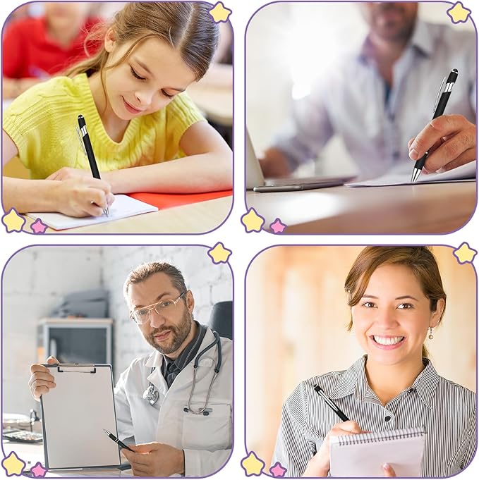 Yeaqee 100 Pieces Ballpoint Pen with Stylus Tip Click, 2 in 1 Black Ink, 1.0 mm Medium Point Stylus Metal Pen for Touch Screen Tablet (Black)