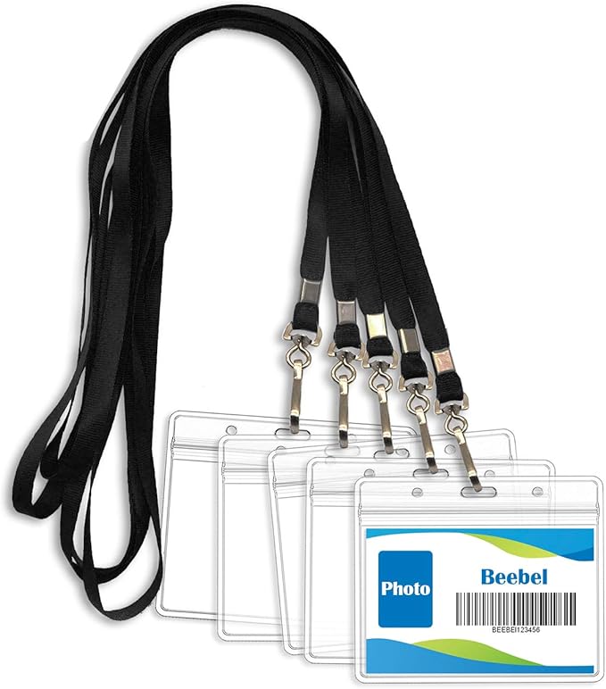 Beebel ID Badge Holder Lanyards with Waterproof Badge Card Bulk Lanyard for Name Tags Holders(Black)