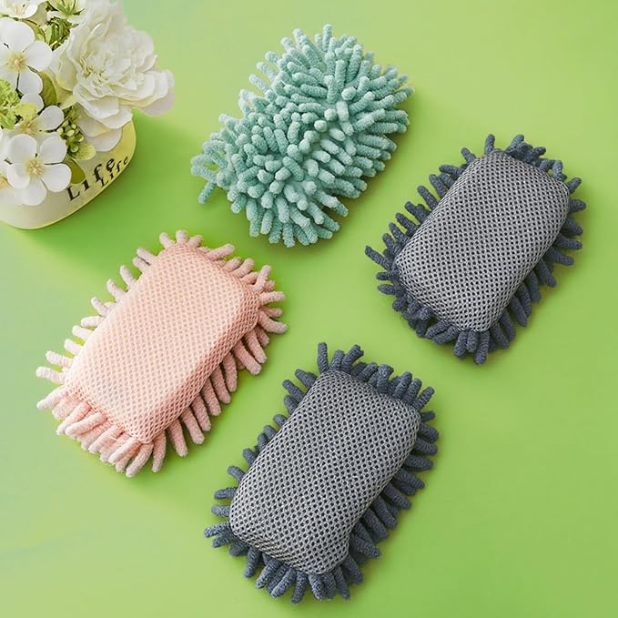 Zonon 4 Pieces Dry Erase Eraser Microfiber Shag Washable Whiteboard Eraser for Markers, Chalk, Classroom, Home and Office(Pink, Green, Gray)