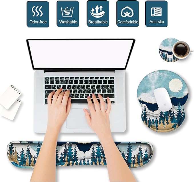 ArtSo Mouse Pad Keyboard Wrist Rest Support Ergonomic, Upgraded Cushion Mousepad Gel Memory Foam Non-Slip Rubber Base Pain Relief & Easy Typing for Home,Office, Abstract Mountain