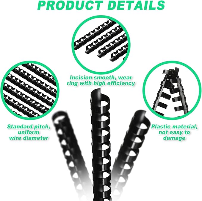 Yunsailing 150 Pack Plastic Binding Combs Plastic Binder Comb Ring 19 Ring Binding Spines Letter Size Spiral coils for Notebook Calendar(1/2 in,Black)