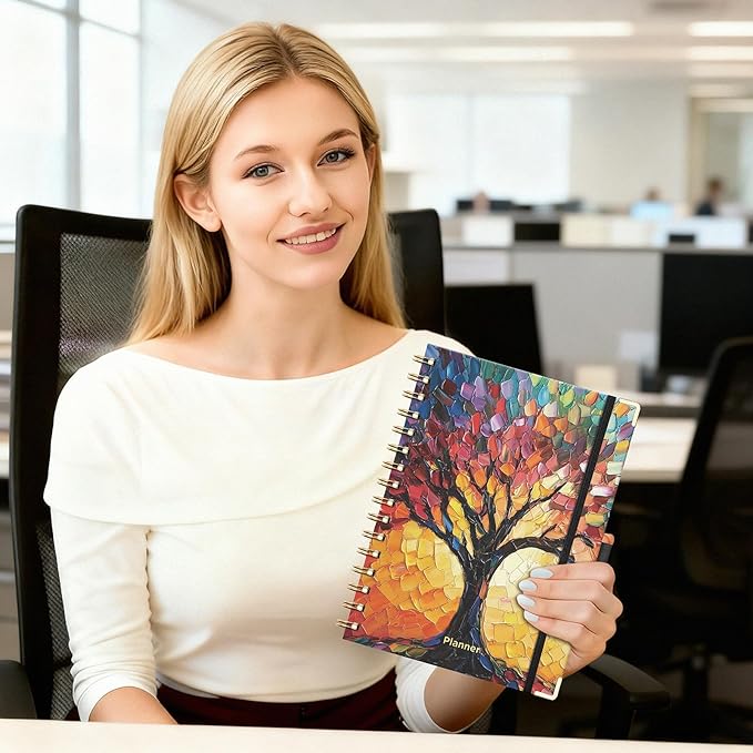 AHGXG 2026 Planner, Weekly and Monthly Planner for Women, Jan 2026 - Dec 2026, Medium Size (5.7" x 8.3"), Calendar 2026, Hardcover with Monthly Tabs, Spiral-Bound, 100 GSM Thick Paper, Colourful Tree