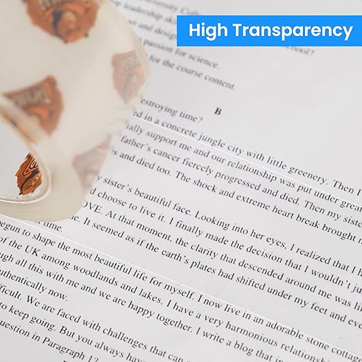 TAPEBEAR No Noise Packing Tape, Upgraded High Transparency 2.6mil x 1.88" x 55 Yards Quiet Packaging Tape Refill Rolls, Heavy Duty Shipping Tape for Sealing, Storage, Moving, 12 Rolls, Total 660Yards