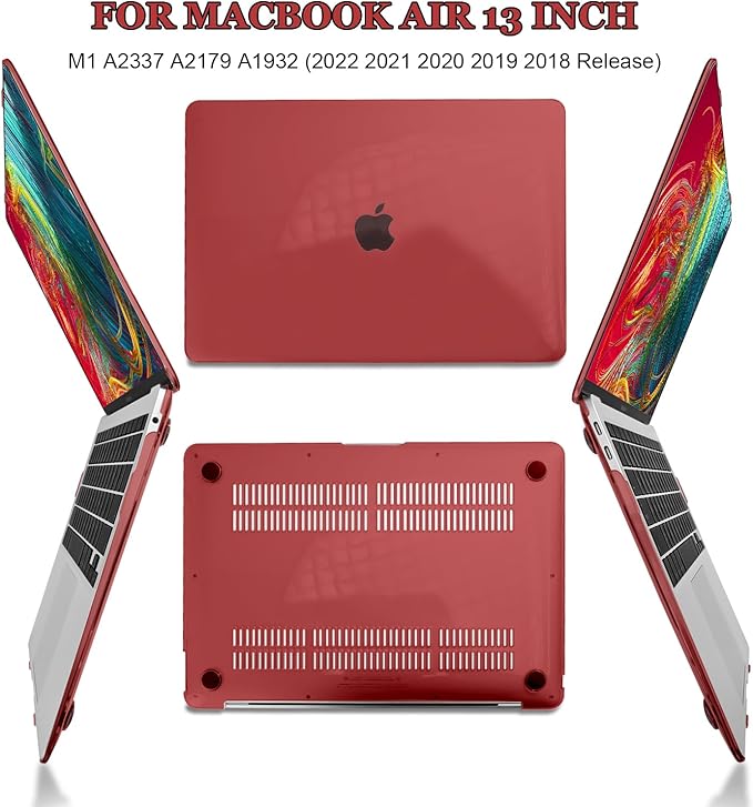 Compatible with MacBook Air 13 inch Case 2021 2020 2019 2018 Release M1 A1932 A2179 A2337 Cover, Plastic Hard Shell Cover Keyboard Skin Screen Film Dust Plug for Mac Air 13 2021 Case, Burgundy