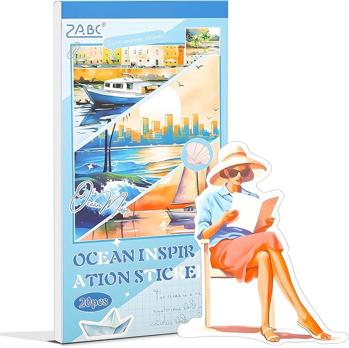 Snycler Blue Ocean Series Sticker Book - 20 Sheets Vintage PET Stickers for Scrapbooking, Junk Journaling, Ephemera, and Decorative Crafts - Pre-Cut Nautical Design Stickers