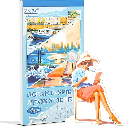 Snycler Blue Ocean Series Sticker Book - 20 Sheets Vintage PET Stickers for Scrapbooking, Junk Journaling, Ephemera, and Decorative Crafts - Pre-Cut Nautical Design Stickers