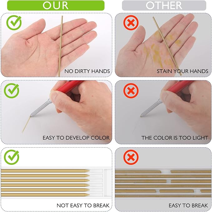 Spakon 60 Pcs 2.8mm Lead Refill Carpenter Construction Pencils Marker Lead Refills Dry Mechanical Woodworking Pencil Tools for Writing Drawing Drafting (Silver,Gold)