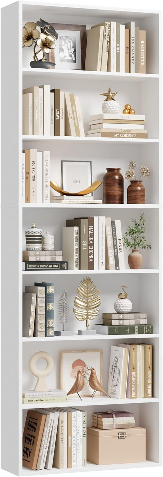 FACBOTALL 82" Tall Bookshelf, 7-Tier Open Shelves Bookcase, Freestanding Display Storage Shelves, Tall Bookcase Home Decor Furniture for Home Office, Living Room, Bedroom, White