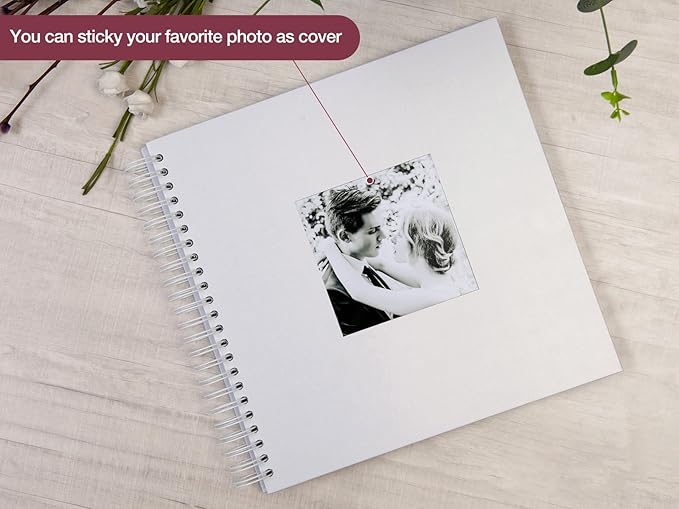 potricher 12 x 12 Inch Large DIY Scrapbook Photo Album 80 Pages Thick Kraft Blank White Paper Memory Book for Wedding and Anniversary Family (White, 12 Inch)