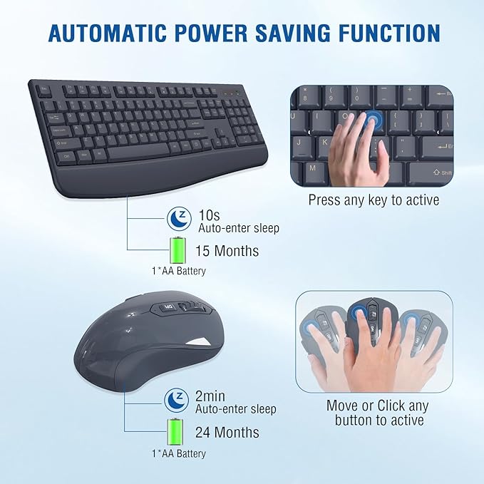 Wireless Keyboard and Mouse Combo, Full-Sized 2.4GHz Comfortable Palm Rest and Optical Wireless Mouse for Windows, Mac OS PC/Desktops/Computer/Laptops(Navy Blue)