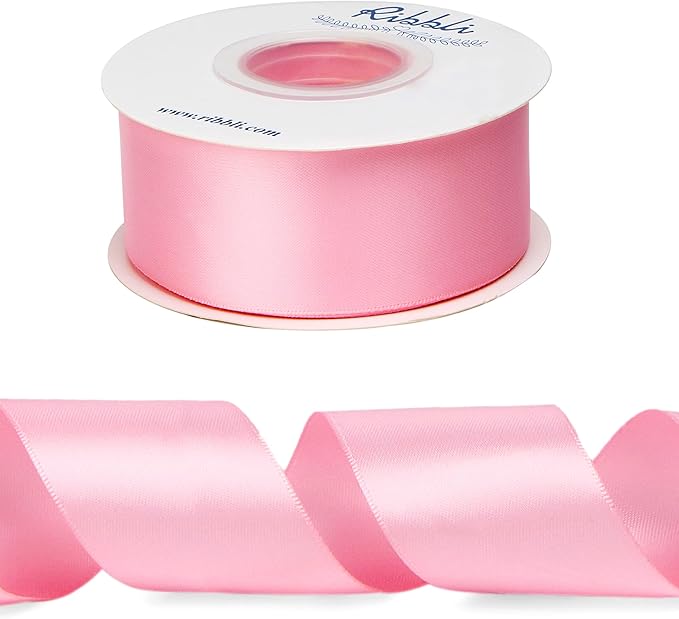 Ribbli Pink Double Faced Satin Ribbon,1-1/2” x Continuous 25 Yards,Use for Bows Bouquet,Gift Wrapping,Baby Shower,Floral Arrangement