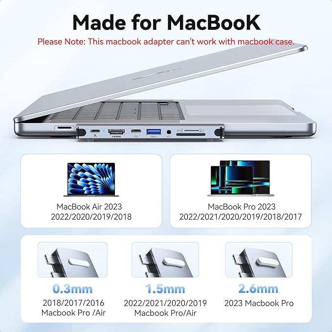 USB C Hub Adapter for MacBook Pro Air 2022 2021 2020 2019 Docking Station for MacBook M1 M2 USB C to HDMI Mac Accessories Multiport Dongle with 4K HDMI USB 3.0 SD TF Thunderbolt 3 USB-C Port Type C