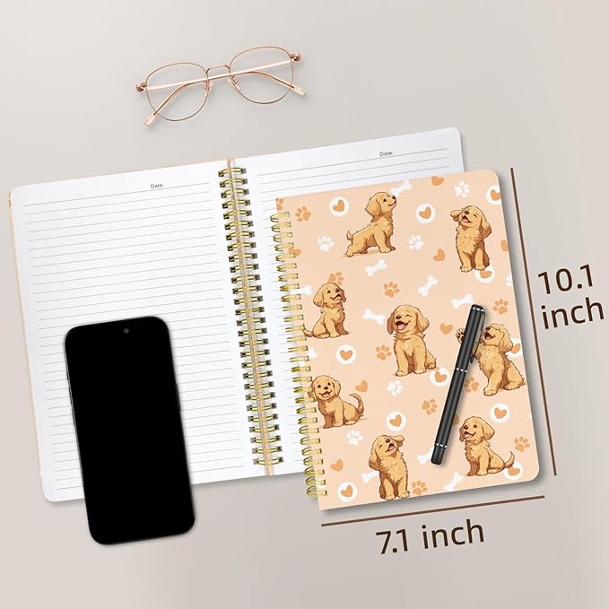 Cute Spiral Notebook journal B5 Aesthetic Pretty Design for Women Girls Kawaii with Pocket, 10 x 7.2 inch, Lined, Dogs