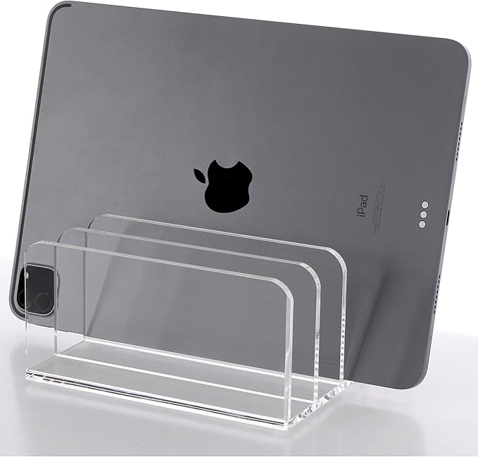 SANRUI Acrylic Desk File Organizer Holder, 5 Upright Clear Desktop Mails Sorter Document Magazine Storage Organization Letter Folder Racks for Home, Office & Classroom