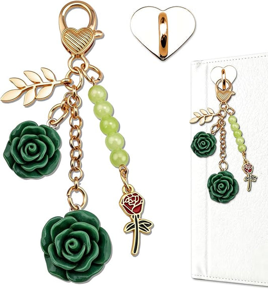 Rose Purse Charms Cute Flower Keychain With Heart Sticker Charm Chain For Kindle Colorful Bag Charms For Handbags