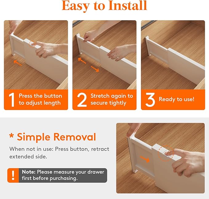 Lifewit 5 Pack Drawer Dividers Plastic 6" High, 13.5-22" Adjustable Drawer Organizers for Clothes, Expandable Dresser Separators in Bedroom/Bathroom/Kitchen/Fridge/Office Organization and Storage