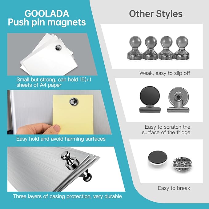 Pack of 24 Black Fridge Magnets Strong Refrigerator Magnets Push Pins Magnets for Whiteboard Office Classroom Map Kitchen Office Locker