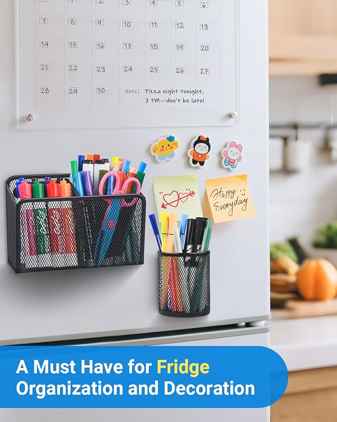 Magnetic Pen Holder, Metal Strong Magnet Pen Cup Magnetic Marker Storage Basket Locker Organizer for Whiteboard Refrigerator Fridge Locker Accessories Classroom Must Haves Teachers School Supplies