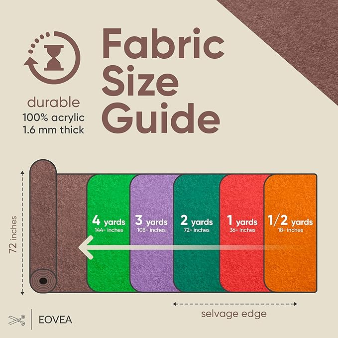 EOVEA | Acrylic Felt Fabric by The Yard - Non-Stiff, Soft Material - 72" Wide - 1.6mm Thick Felt Sheets for DIY Crafts, Sewing, Upholstery, Cushion, Padding(Brown, 5 Yards)