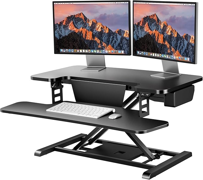 SANODESK 32" Electric Standing Desk Converter,Height Adjustable Riser for Office Home, Monitor and Laptop Workstation with Large Keyboard Tray,Black Color