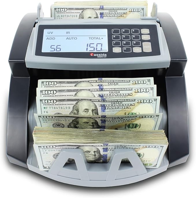 Cassida 5520 UV - USA Money Counter with ValuCount, UV/IR Counterfeit Detection, Add and Batch Modes - Large LCD Display & Fast Counting Speed 1,300 Notes/Minute