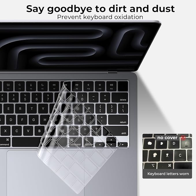 EooCoo Premium Keyboard Cover Skin Ultra Thin Protector, Compatible with M5 MacBook Pro 14" 16" M4 M3 M2 M1 Pro Max Chip, 2025-2021 MacBook Air 15" 13.6" M4 M3 M2 Chip, Clear