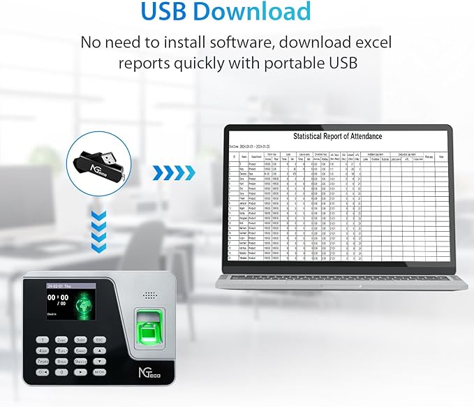 NGTeco Time Clocks for Employees Small Business, AS10 (Fingerprint+PIN) Times Clock, Standalone Clock in Clock Out Machine Supporting Shift Schedules, No Need WiFi & Software, No Monthly Fee