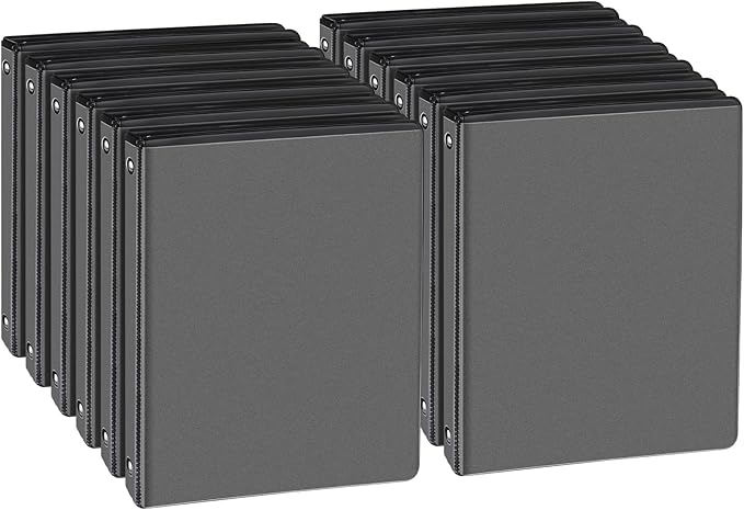 0.5-inch Round Ring Binder, Durable 1/2'' 3 Ring Binder Fit Letter Size Paper, Presentation View Binders, Black,12-Pack