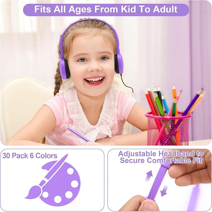 30 Pcs Kids Bulk Headphones for Classroom School, Classroom Headphones Bulk, Compatible with 3.5mm Jack for Library Children Adults Office Gifts (Mixed Colors)