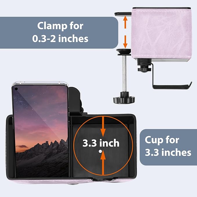 Desk Cup Holder Clip on Pen Holder Headphone Hanger Headset Stand Rotatable Clamp Hook Under Desk (Violet)