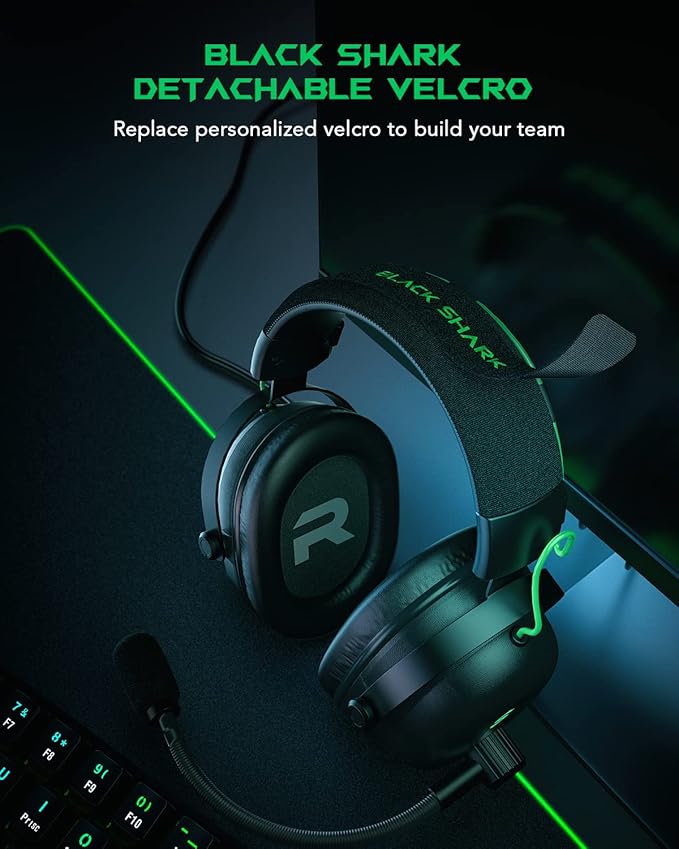 Black Shark Gaming Headset with Noise Canceling Cardioid Mic, Over-Ear Headphones for PC, PS4, PS5, Xbox, Switch, 50mm Dynamic Drivers & LED Light