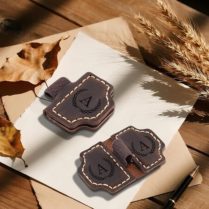 Personalized Magnetic Leather Bookmark with Pen Holder - 26 Letters Custom Book Mark with Name Initial Engraved Book Marker for Readers, Book Lovers, Travelers - Gift for Women & Men(Light Brown，A