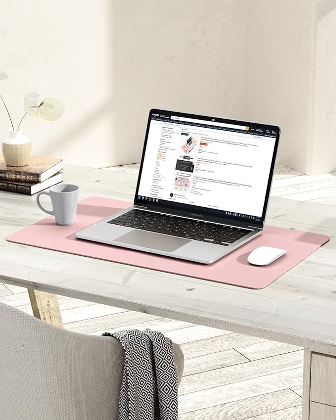 YSAGi Non-Slip Leather Desk Pad, Waterproof Laptop Computer Desk Keyboard Mat, Table Protector Blotter Mat, Large Mouse Pad for Office/Work/Home/Decor(Pink, 23.6" x 13.7")