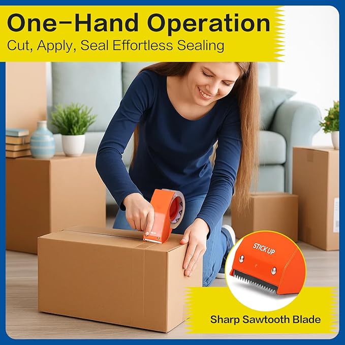 STICK UP Heavy Duty Packing Tape with Dispenser, 1 Roll, 1.88" x 65 YDs, Clear Strong Adhesive Package Sealing Tape for Shipping Moving Boxes, Mailing Supplies and Storage