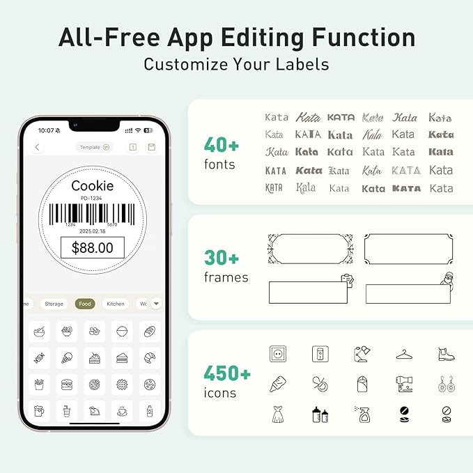 SUPVAN T50M Plus Bluetooth Label Maker Machine with Tape, High Printing Clarity, Versatile App with 40+ Fonts and 450+ Icons, Inkless Labeler for Business, Home, Office Organization, Green