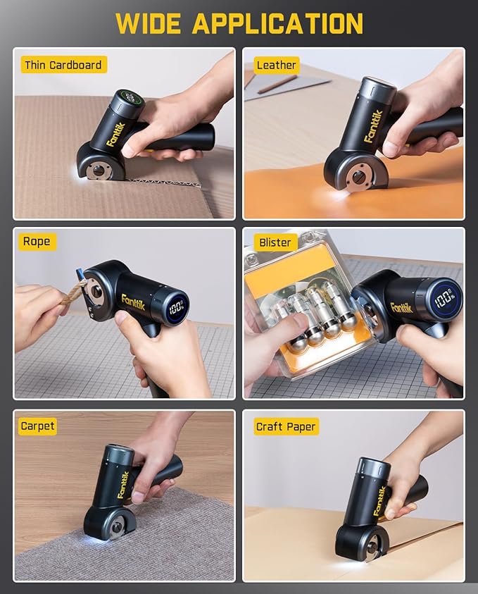 Fanttik C8 Nano Cordless Electric Scissors with LED Display, Rechargeable Cardboard Cutter with 2 Blades, EasySwap Blade Change, LED Light, for Thin Cardboard Carpet Leather - Black