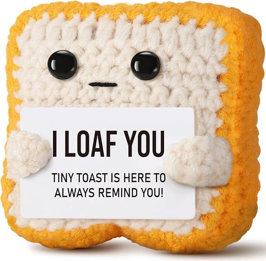 Gifts for Her Him Loved One, Crochet Toast “I Loaf You”, Romantic Present for Boyfriend Girlfriend, Funny Wedding Anniversary Birthday Gift for Women Men Couples Wife Husband Valentines Day Christmas