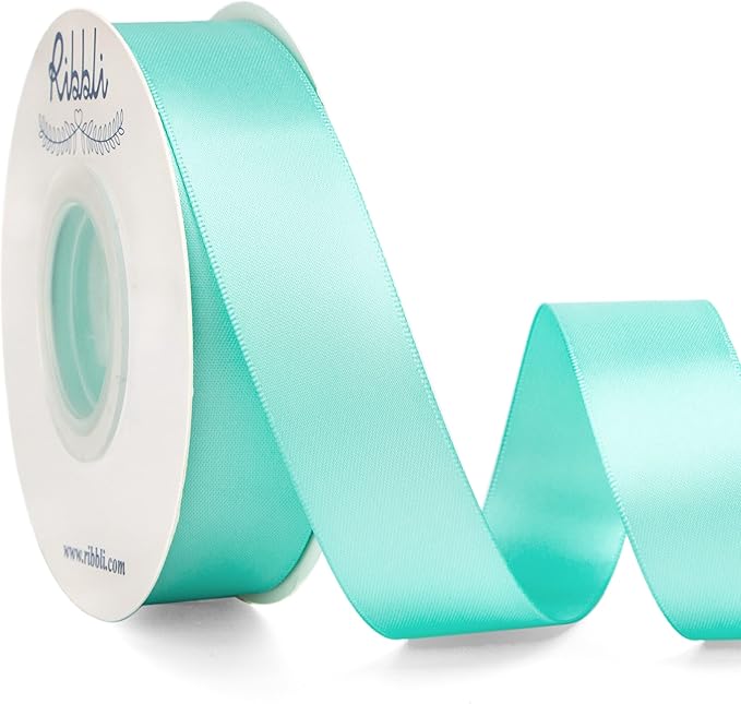 Ribbli Aqua Blue Double Faced Satin Ribbon,1” x Continuous 25 Yards,Use for Bows Bouquet,Gift Wrapping,Wedding Decoration