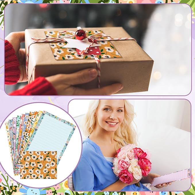 TaoBary 160 Pcs Stationery Paper Set 50 Double Sided Stationery Papers with 50 Matching Envelopes and 60 Round Dot Sticker, 10 Design(Kawaii,5.5 x 8.25 Inch)