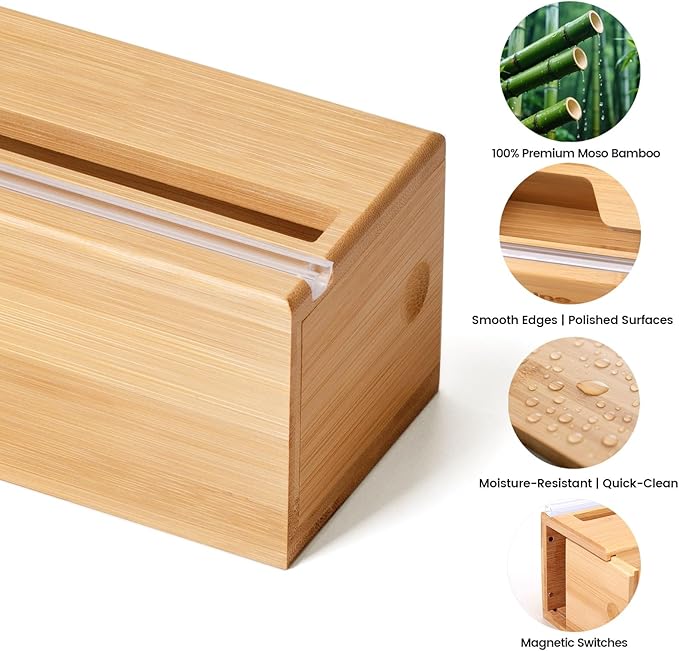 15 Inch Parchment Paper Dispenser with Cutter for Costco-Sized Roll, Bamboo Kitchen Drawer Organizer for Foil & Wax Paper, Wall-Mounted Large Food Wrap Holder